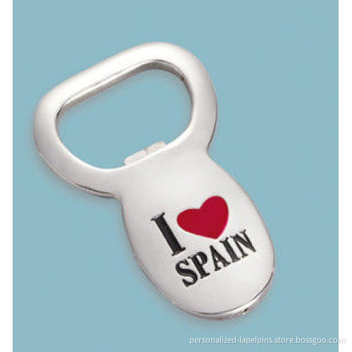 Cool promotional Custom I Love Spain Logo Zinc Alloy Bottle Openers With Shinny Silver
